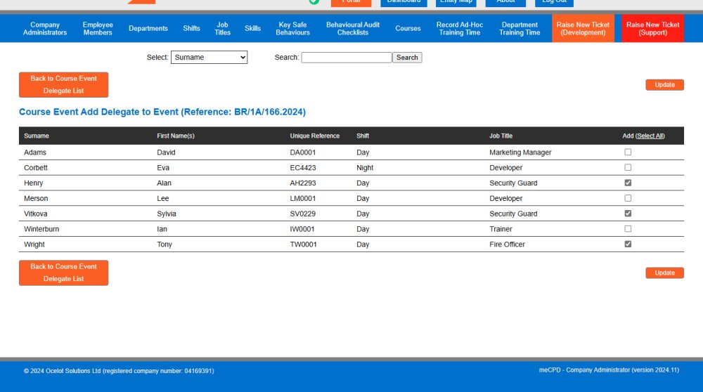 Add Course Event Delegates Example