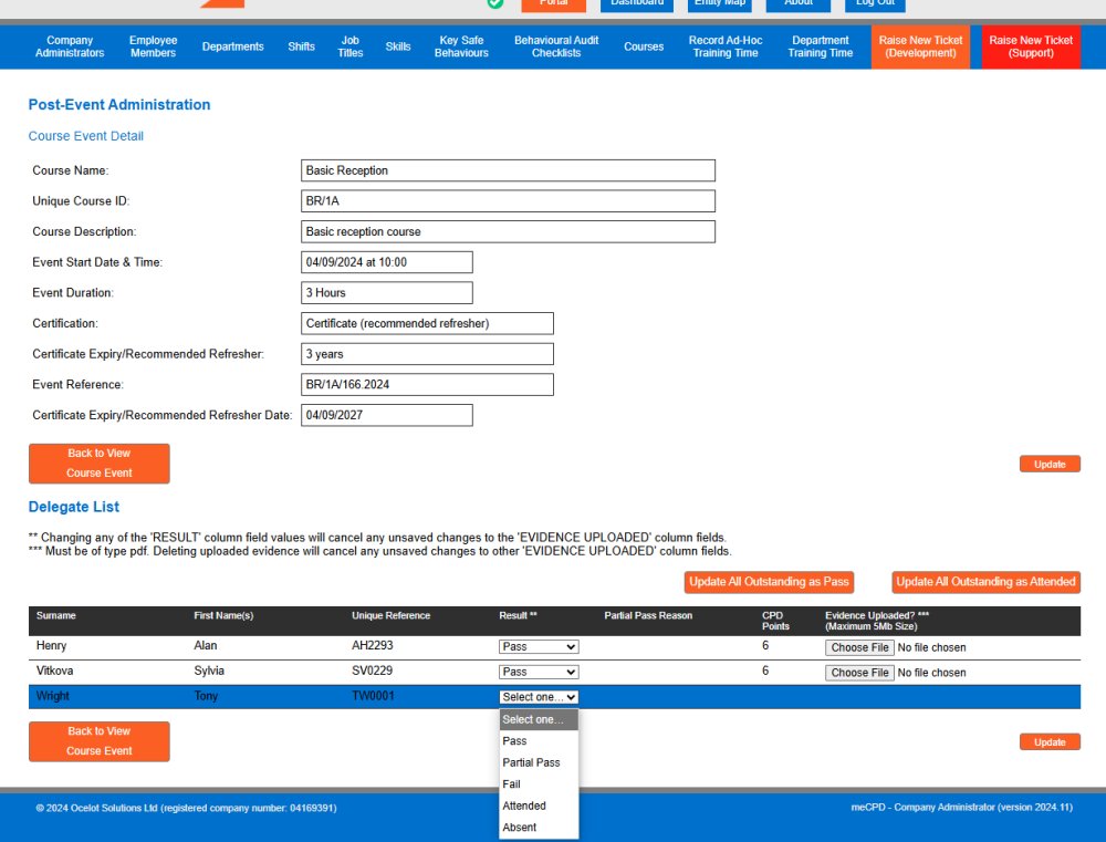 Course Event Results Example