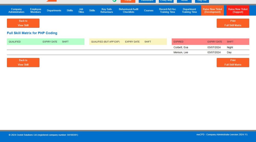 Full Skill Matrix Example