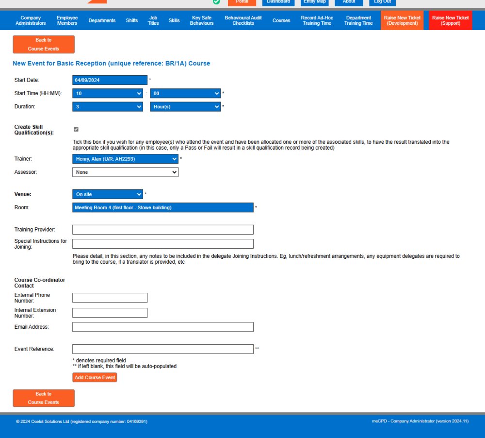 New Course Event Example